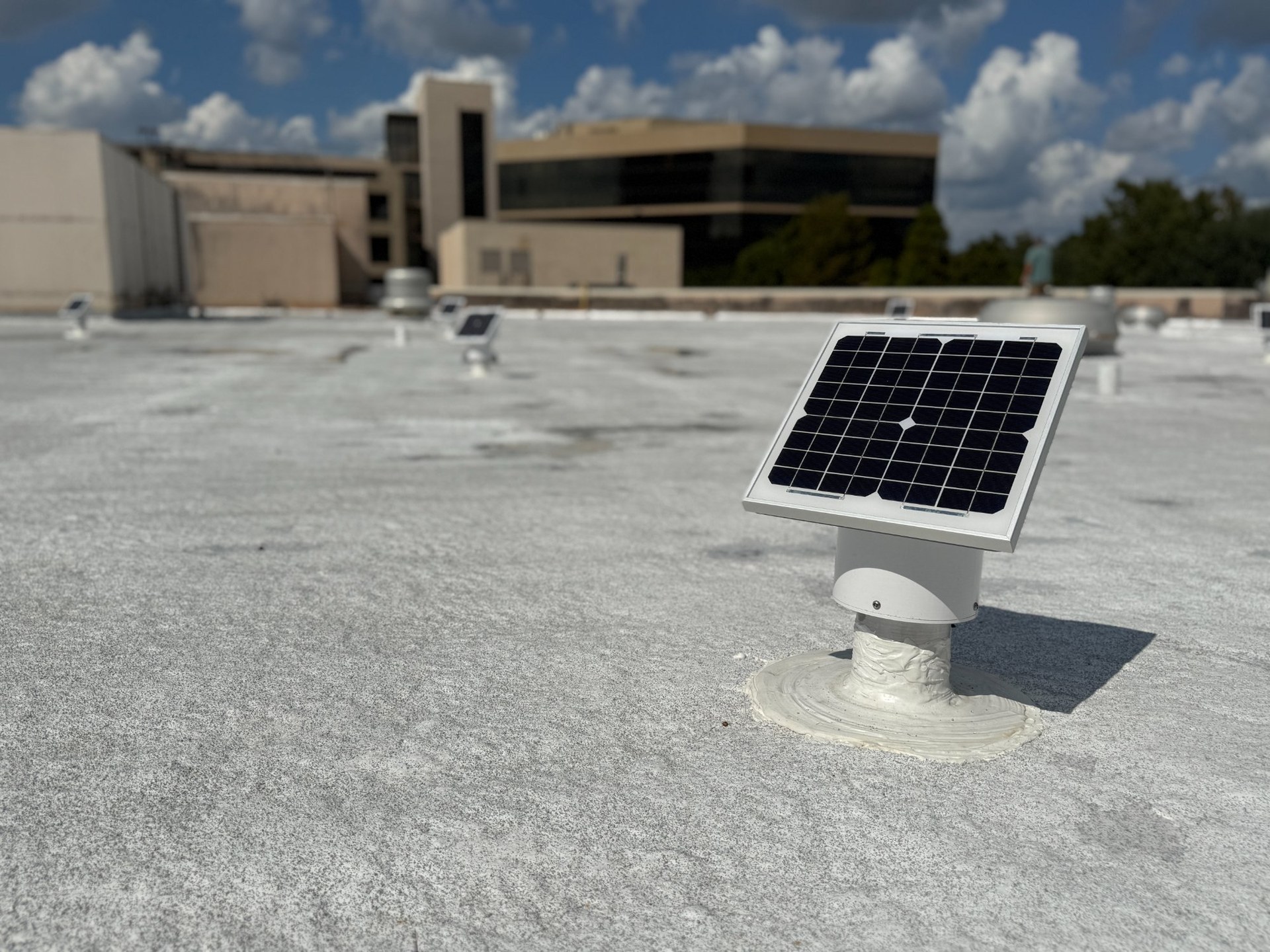 ReDry solar-powered vent installed on commercial roof membrane